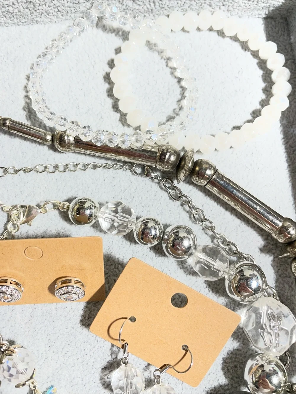 Silver & Clear Curated Statement Earrings Bracelet Lot of 10